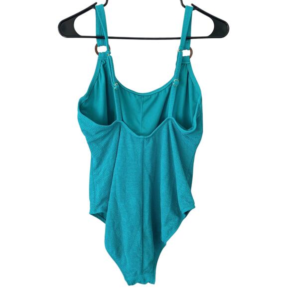 SHADE & SHORE NWOT One Piece Swimsuit High Leg Medium Coverage Teal Size Small - Picture 4 of 6